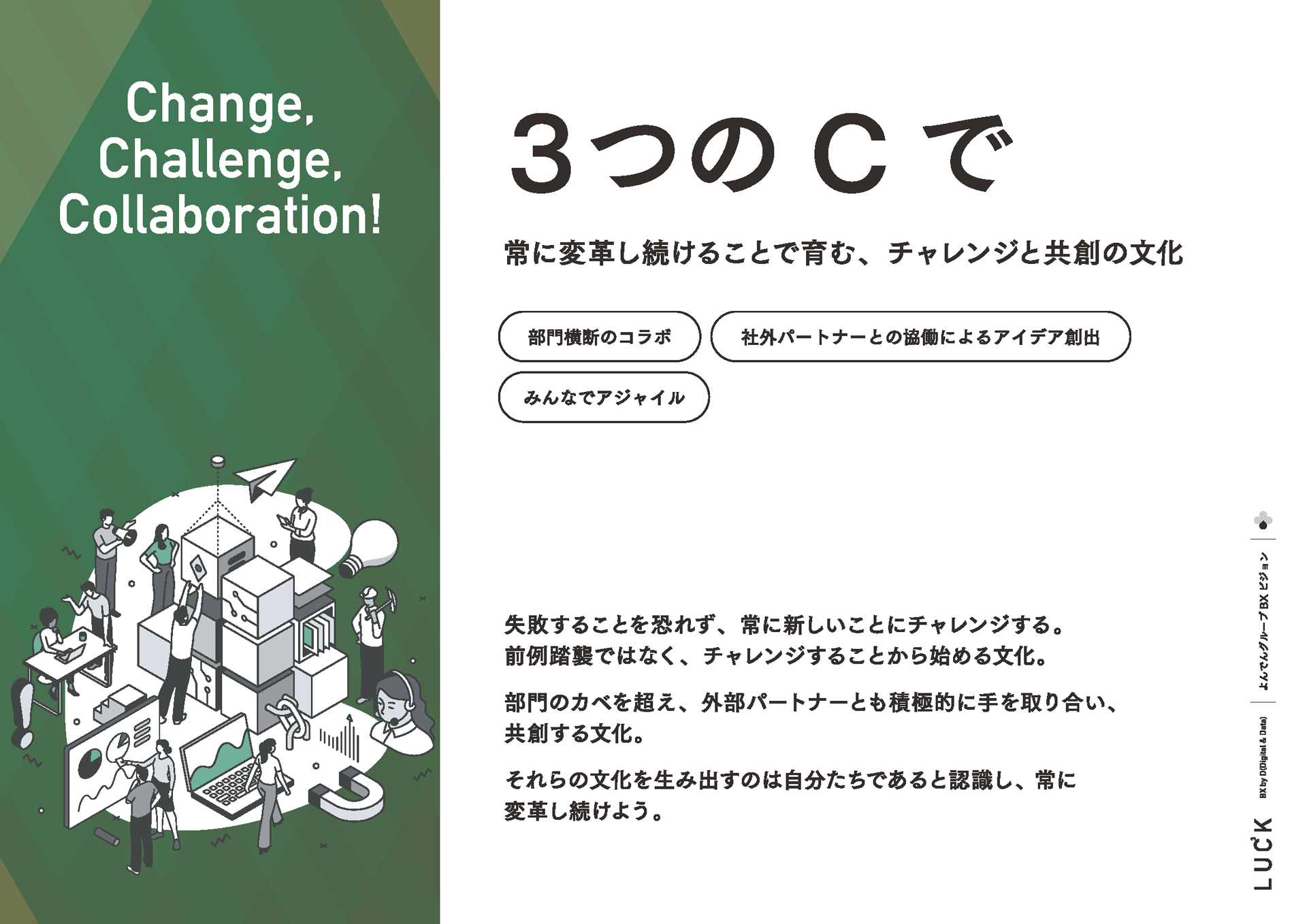 3つのCで 常に変革し続けることで育む、チャレンジと共創の文化