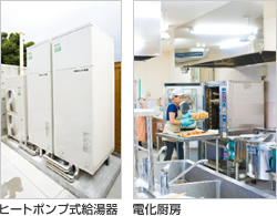 ヒートポンプ式給湯器、電化厨房