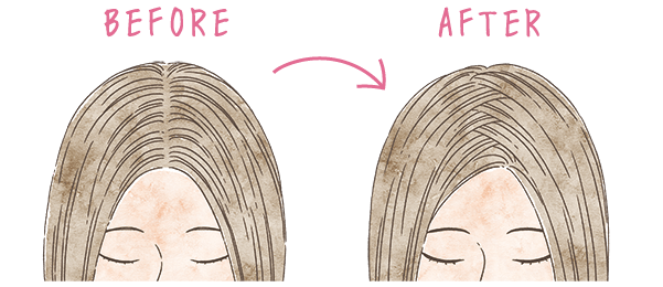 分け目をジグザクにとりラインを見えにくくする様子