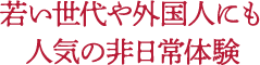 若い世代や外国人にも人気の非日常体験