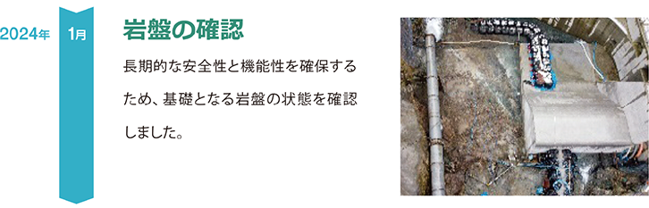 2024年、1月、岩盤の確認
長期的な安全性と機能性を確保するため、基礎となる岩盤の状態を確認しました。