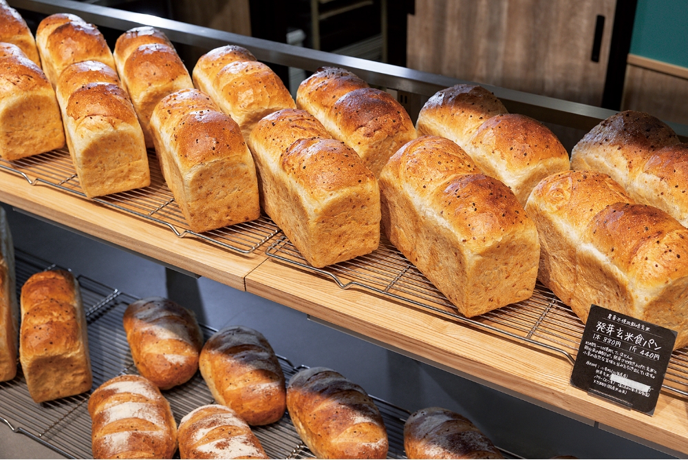 人気の「発芽玄米食パン」。麹由来の天然酵母を使用し、長時間発酵させる