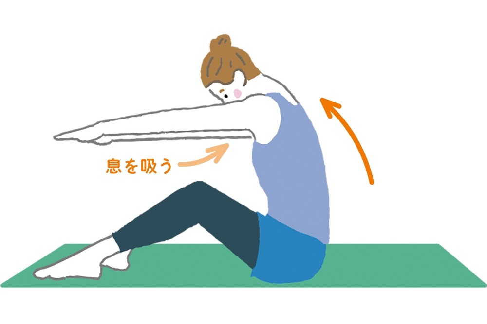 3. 鼻から息を吸いながら、元の姿勢に戻ります。