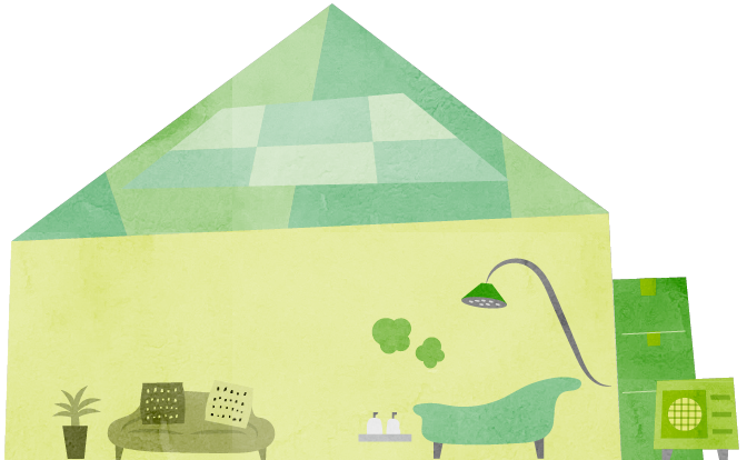 家の中にソファとお風呂があるイラスト