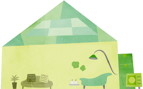 家の中にソファとお風呂があるイラスト