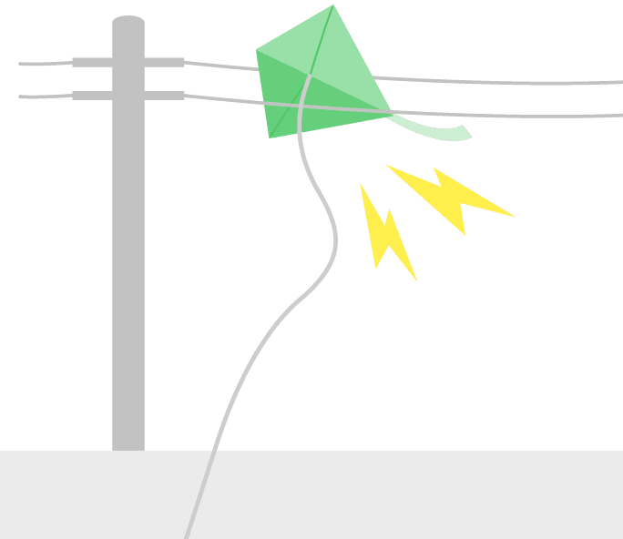 電線の近くで凧上げや模型飛行機を飛ばさない
