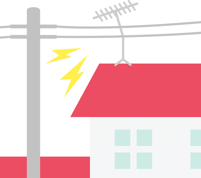 テレビのアンテナの取り付けは、電線から十分はなれた場所へ