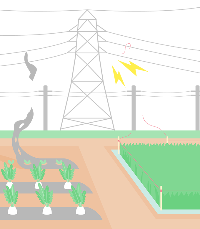 農業用のビニールやテープは飛ばないように