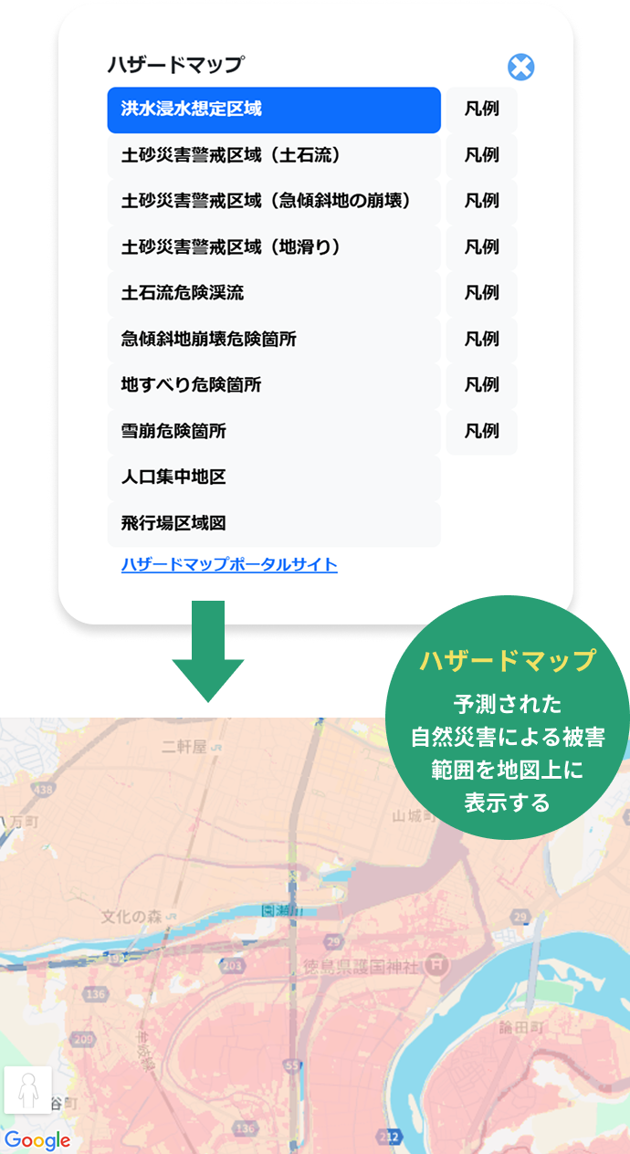 ハザードマップ表示機能
