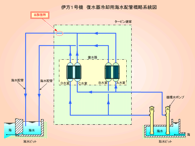 伊方１号機　復水器冷却用海水配管概略系統図