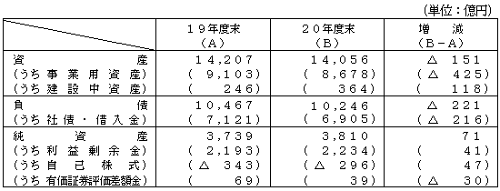 資産･負債・純資産の表